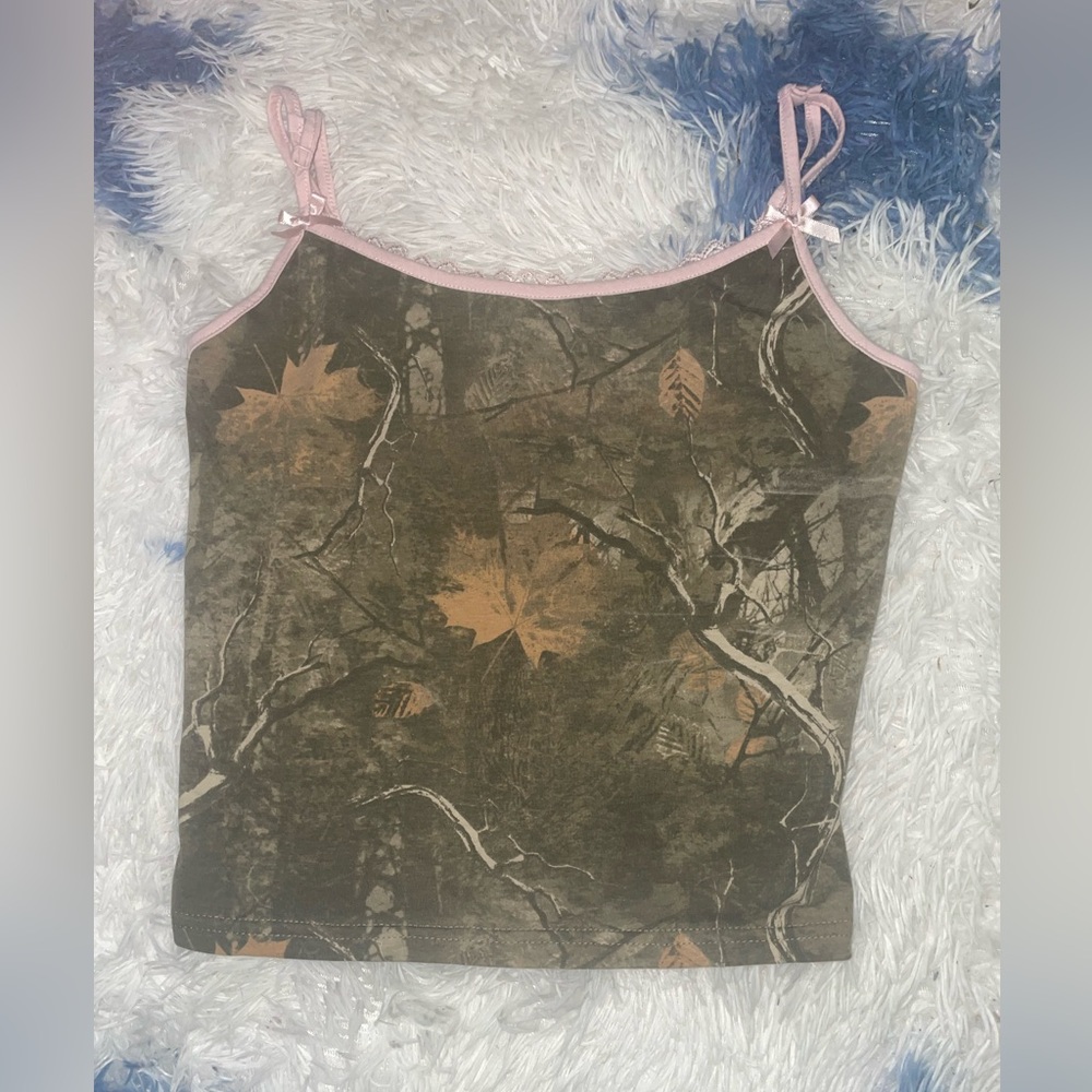 Leaf Print Camisole with Pink Straps